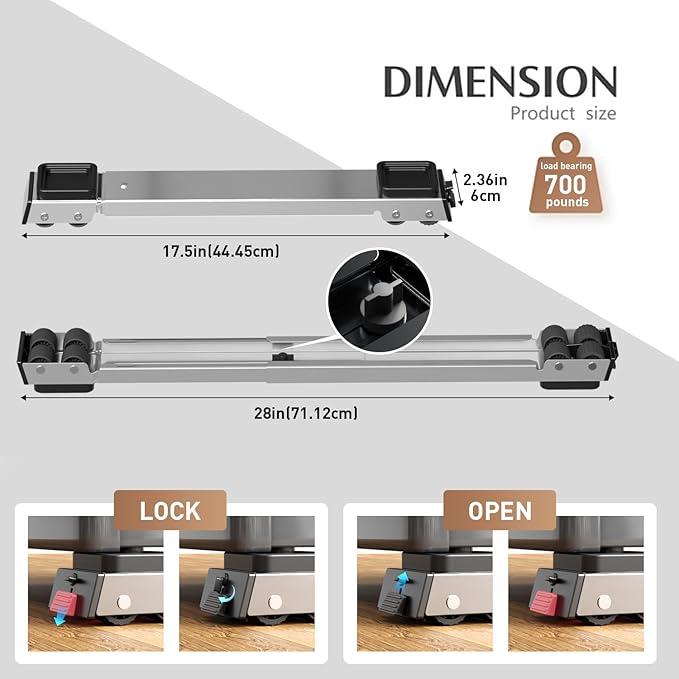 Heavy Duty Appliance Rollers,EWX Fourth Generation Extendable Appliance Rollers Adjustable Base For Washer and Dryer, Easily Move Washing Machine, Furniture,Refrigerators,Wine cooler