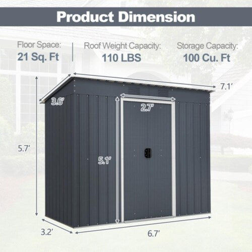 METAL STORAGE SHED FOR GARDEN TOOLS 3' x 6'