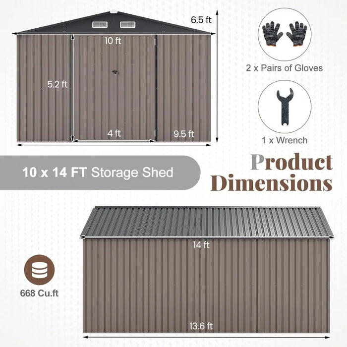 METAL STORAGE SHED FOR GARDEN TOOLS 10' x 14'