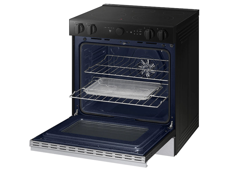 Bespoke 6.3 cu. ft. Smart Slide-In Electric Range with Smart Oven Camera & Illuminated Precision Knobs in White Glass- SAMSUNG (NSE6DB870012AA)