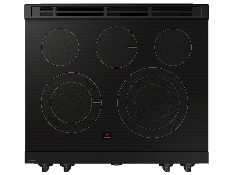 Bespoke 6.3 cu. ft. Smart Slide-In Electric Range with Smart Oven Camera & Illuminated Precision Knobs in White Glass- SAMSUNG (NSE6DB870012AA)