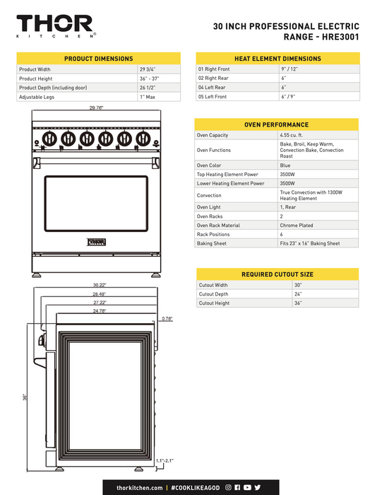 30" Electric Range in Stainless Steel THOR (HRE3001)