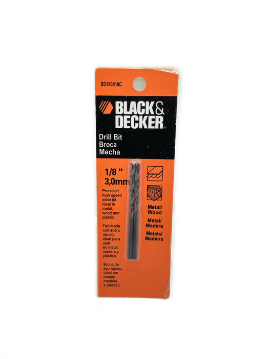 HIGH SPEED DRILL BIT 1/8”  BLACK OXIDE - BLACK & DECKER (BD180018C)