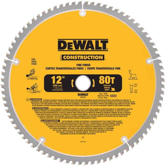 12" MITER SAW BLADE 80T - DEWALT (DW3128)